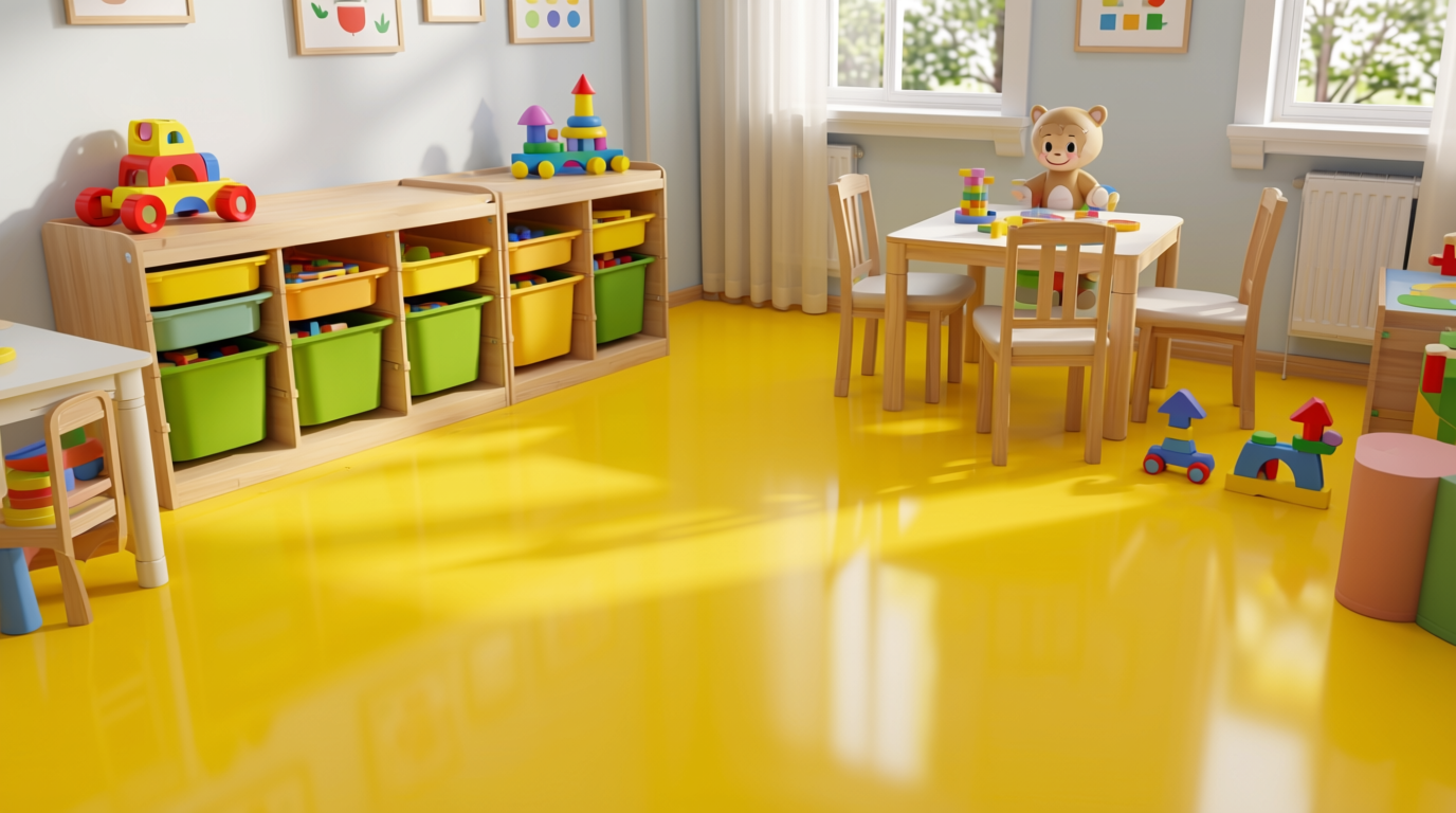 Yellow Plain Laminate 8x4 ft Glossy 1 mm - 601 DG — application view in a cheerful playroom