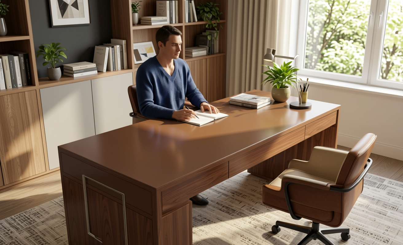 Brew Plain Laminate 8x4 ft Glossy 1 mm - 665 DG — application view in a modern study room