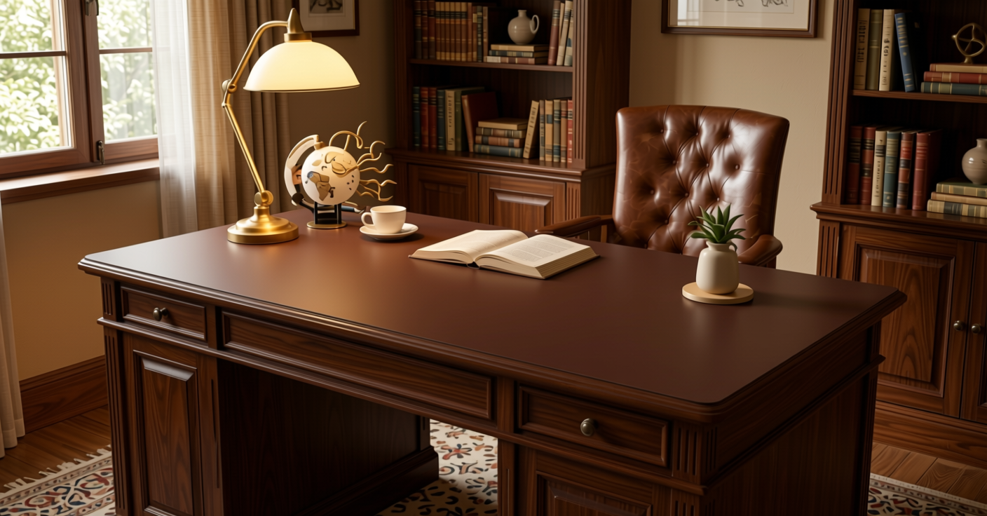 Chocolate Plain Laminate 8x4 ft Glossy 1 mm - 629 DG — application view in a cozy study