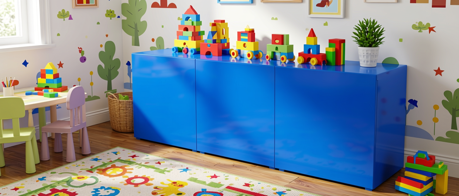Electric Blue Plain Laminate 8x4 ft Glossy 1 mm - 602 DG — application view in a kids' playroom
