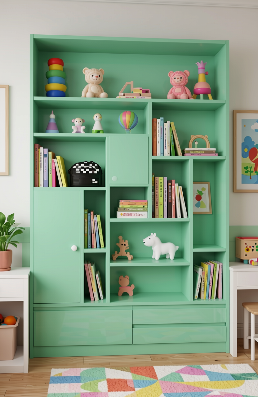 Mint Green Plain Laminate 8x4 ft High Gloss 1 mm - DG 663 — application view in a kids room