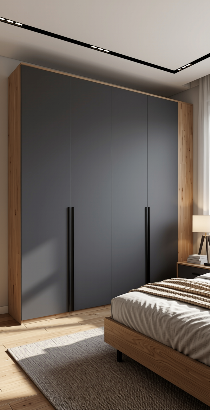 Night Grey Plain Laminate 8x4 ft Matte 1 mm - UL 671 — application view in a modern bedroom