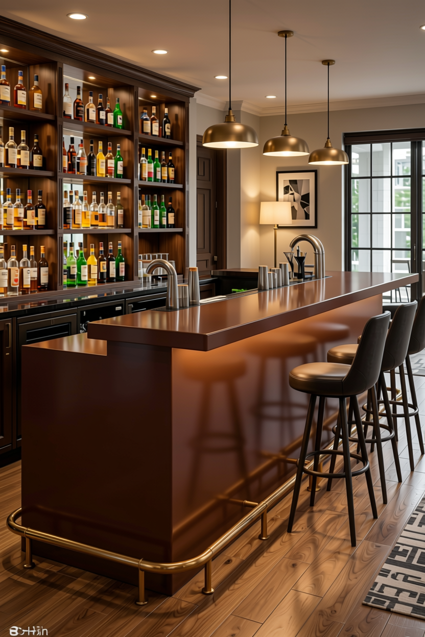 Tobacco Brown Plain Laminate 8x4 ft High Gloss 1 mm - DG 659 — application view in a home bar