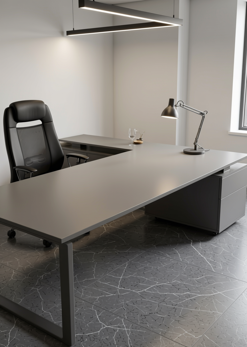 Agate Grey Texture Laminate 4.25x10 ft - STY-SOL-1805 — application view in a minimalist office