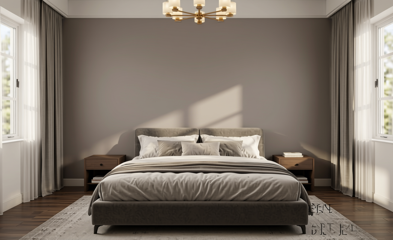 Smog Plain Laminate 8x4 ft Matte 0.8 mm - 8196 SM — application view in a bedroom