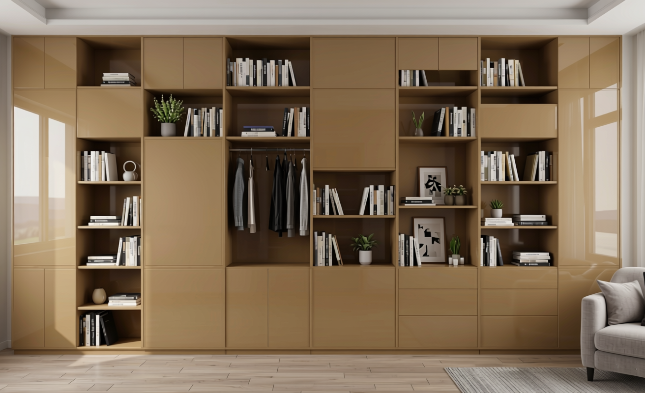 Tan Brown Plain Laminate 8x4 ft Glossy 0.8 mm - 8190 LG — application view in a study