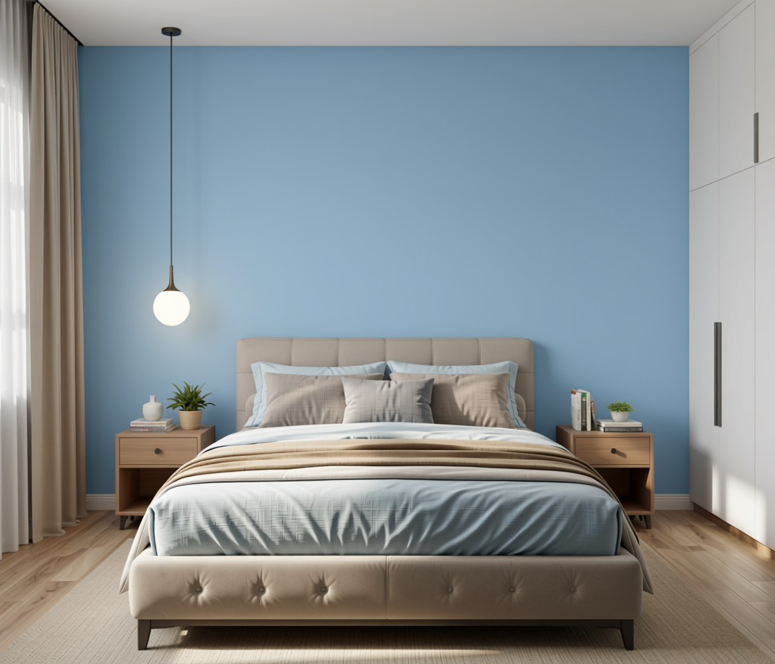 Arctic Calm Blue Texture Laminate - STY-SOL-1767 — application view in a calm bedroom