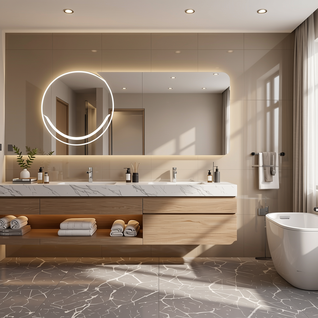Aster PU-5572 Marble & Stone Wall Panel 8*4 ft High Gloss 1.0 mm - AST-PU-5572 — application view in a luxury bathroom