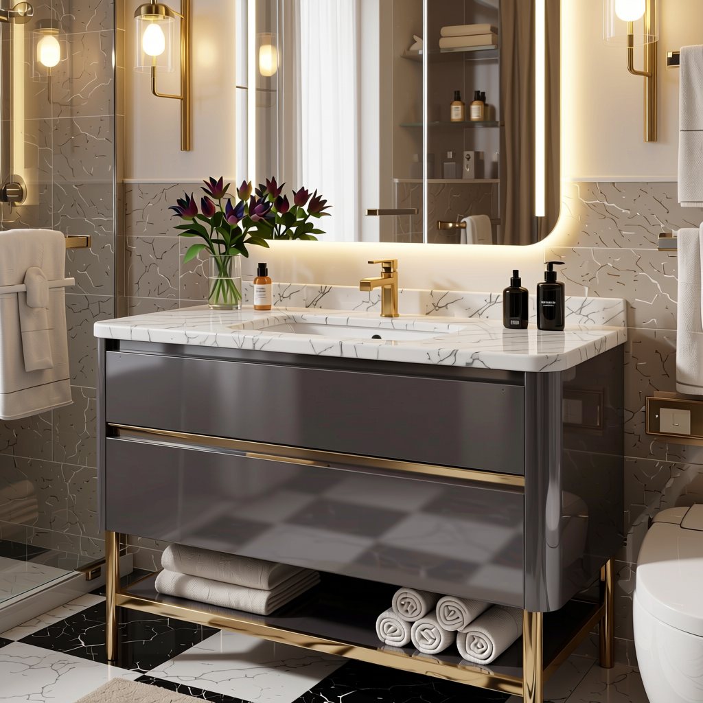 Aster PU-5672 Plain Colors Wall Panel 8*4 ft High Gloss 1.0 mm - AST-PU-5672 — application view in a glamorous bathroom