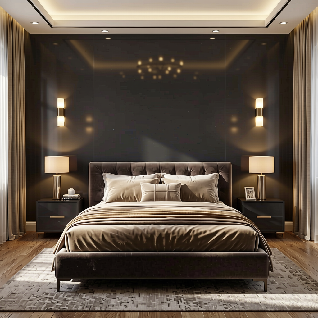Aster PU-5678 Plain Colors Wall Panel 8*4 ft High Gloss 1.0 mm - AST-PU-5678 — application view in a glamorous bedroom
