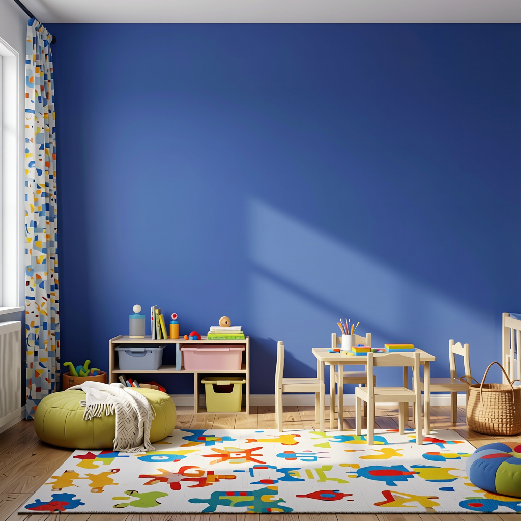 Atlantic Blue Plain Colors Laminate 8*4 ft Matte 1.0 mm - HER-1569 — application view in a children's playroom