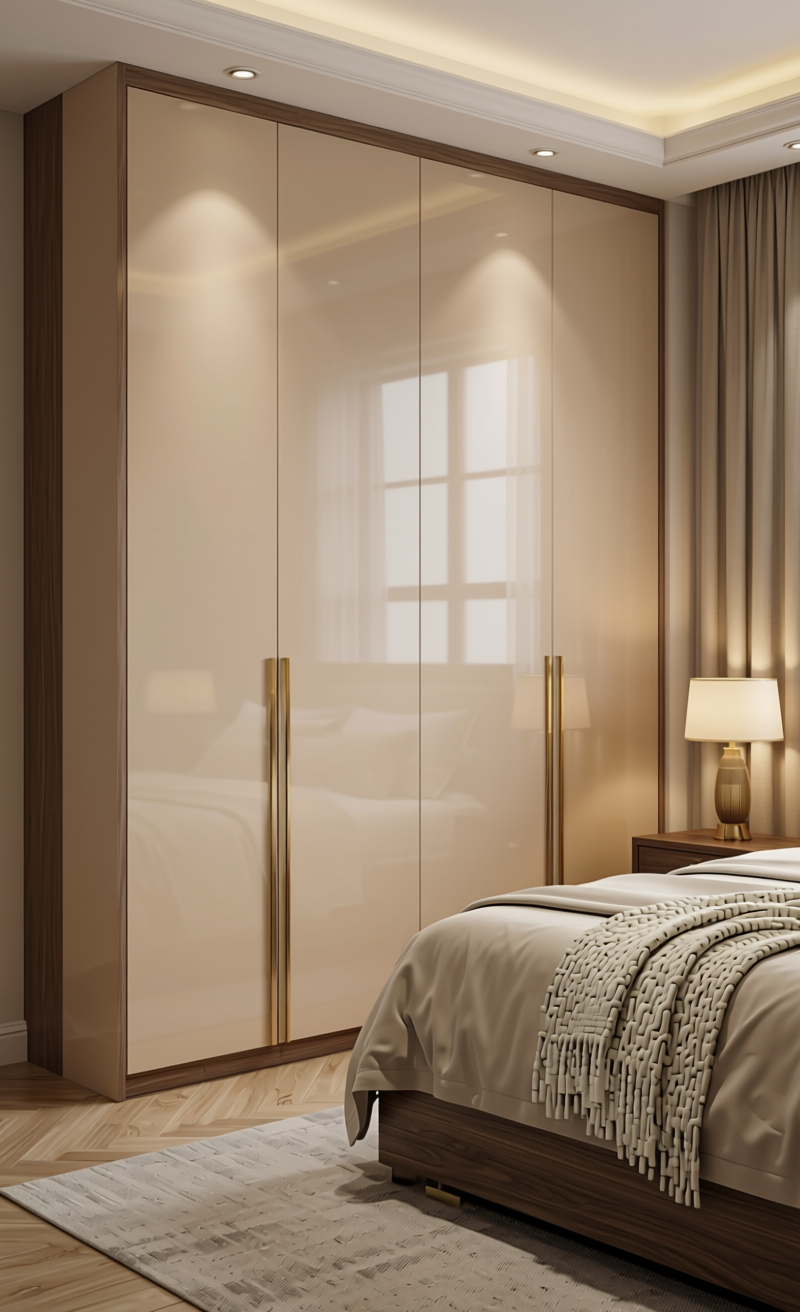 ACRY AXI+ Downy Plain Laminate 8x4 ft High Gloss 1 mm - 167 HGL — application view in a luxury bedroom