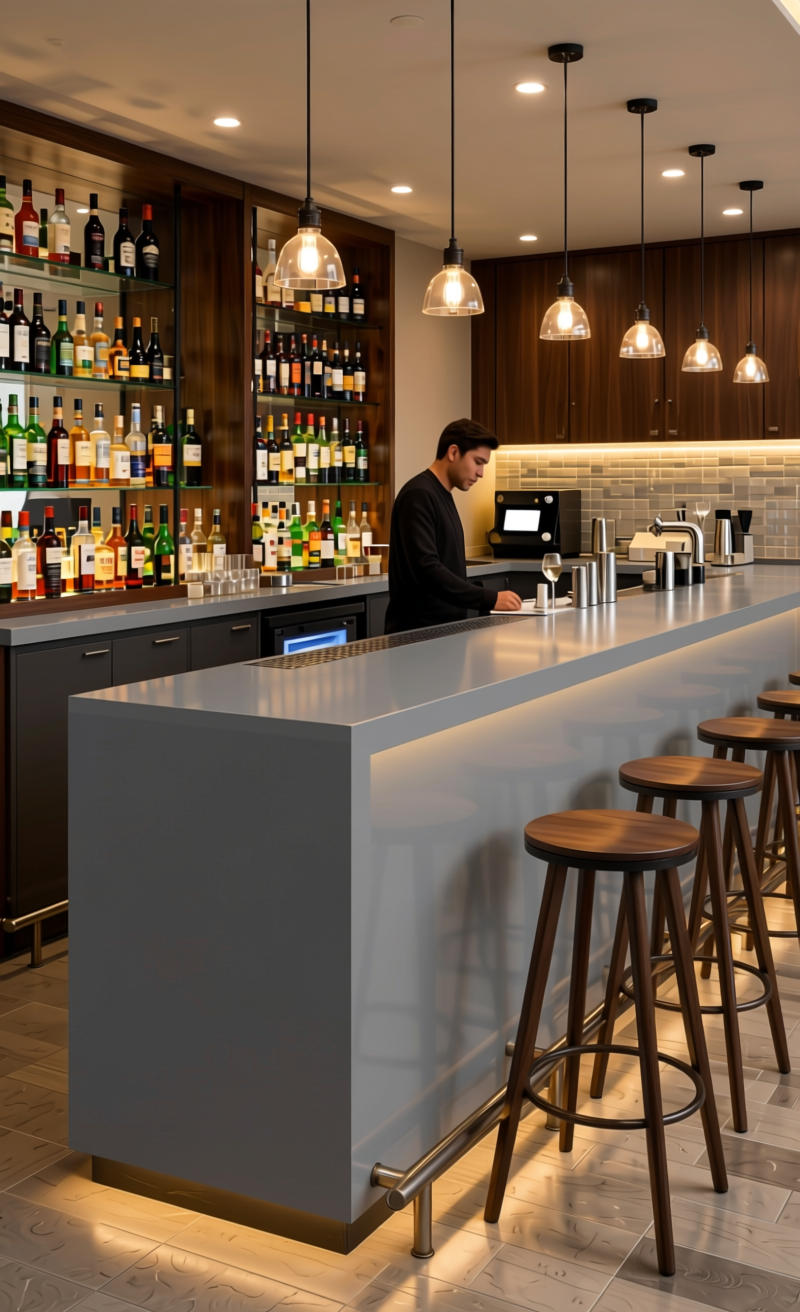 ACRY AXI+ Downy Plain Laminate 8x4 ft High Gloss 1 mm - 164 HGL — application view in a home bar