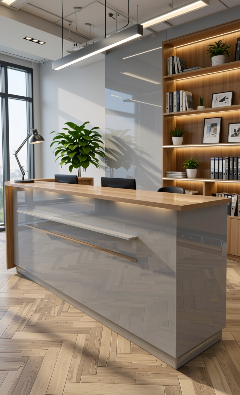 ACRY AXI+ Downy Plain Laminate 8x4 ft High Gloss 1 mm - 162 HGL — application view in a office reception