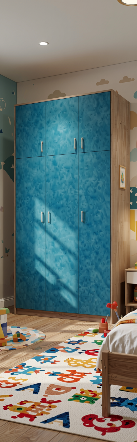 Atlantic Blue Plain Laminate 8x4 ft Suede 1 mm - 6212 SF — application view in a kids' room