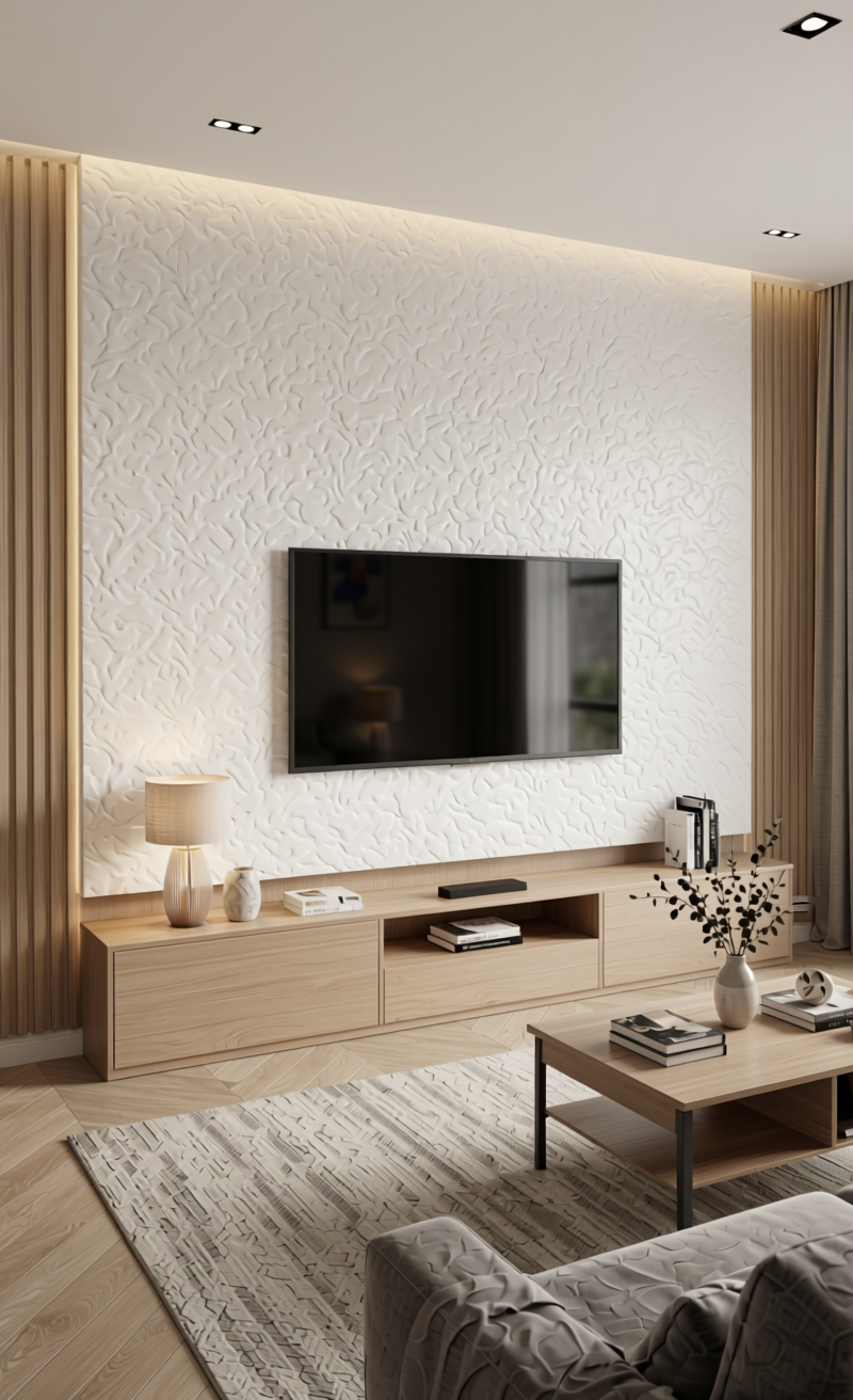 AXI Downy Plain Laminate 8x4 ft Texture 1 mm - 219 MTS — application view in a modern living room