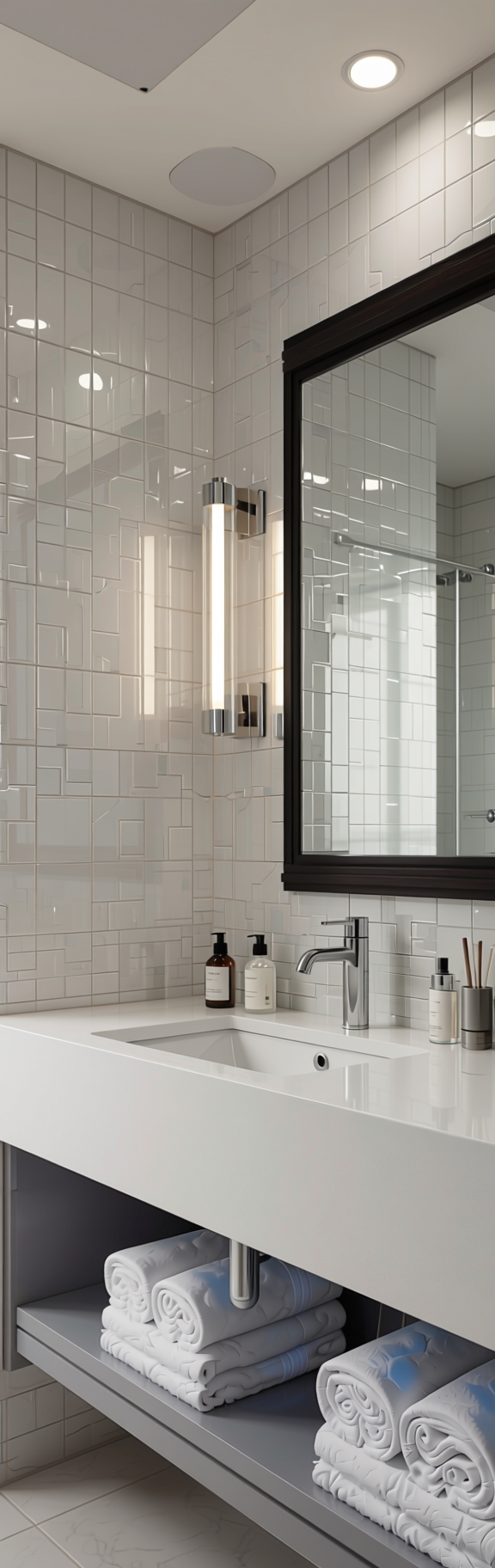 Crystal White Plain Laminate 8x4 ft Suede 1 mm - 6125 SF — application view in a minimalist bathroom