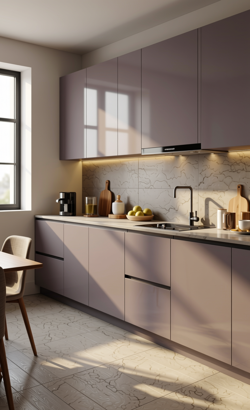 Enigma Plain Laminate 8x4 ft High Gloss 1 mm - 8134 HGL — application view in a contemporary kitchen