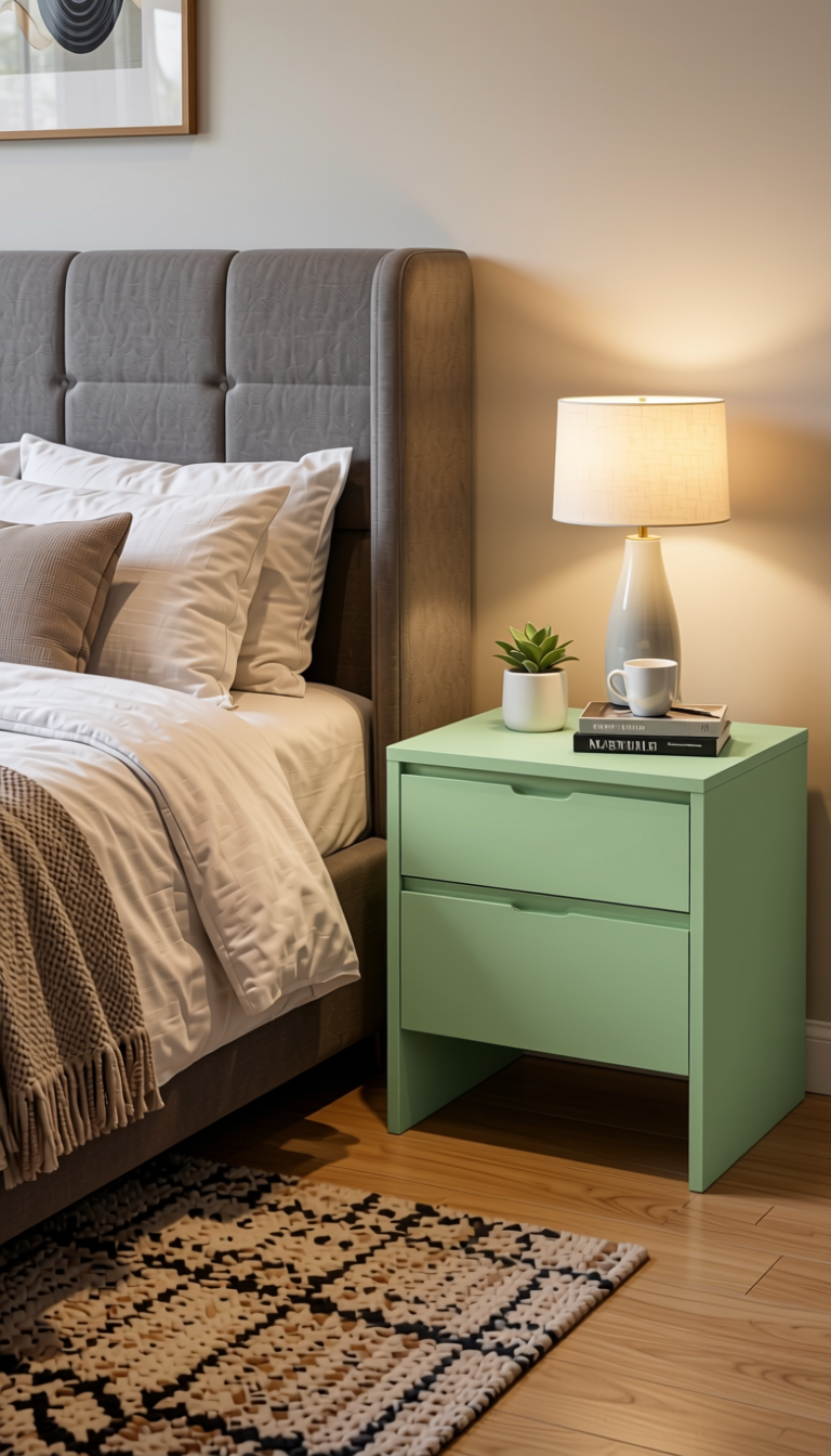 Honey Dew Plain Laminate 8x4 ft Matte 1 mm - 6206 MTS — application view in a master bedroom
