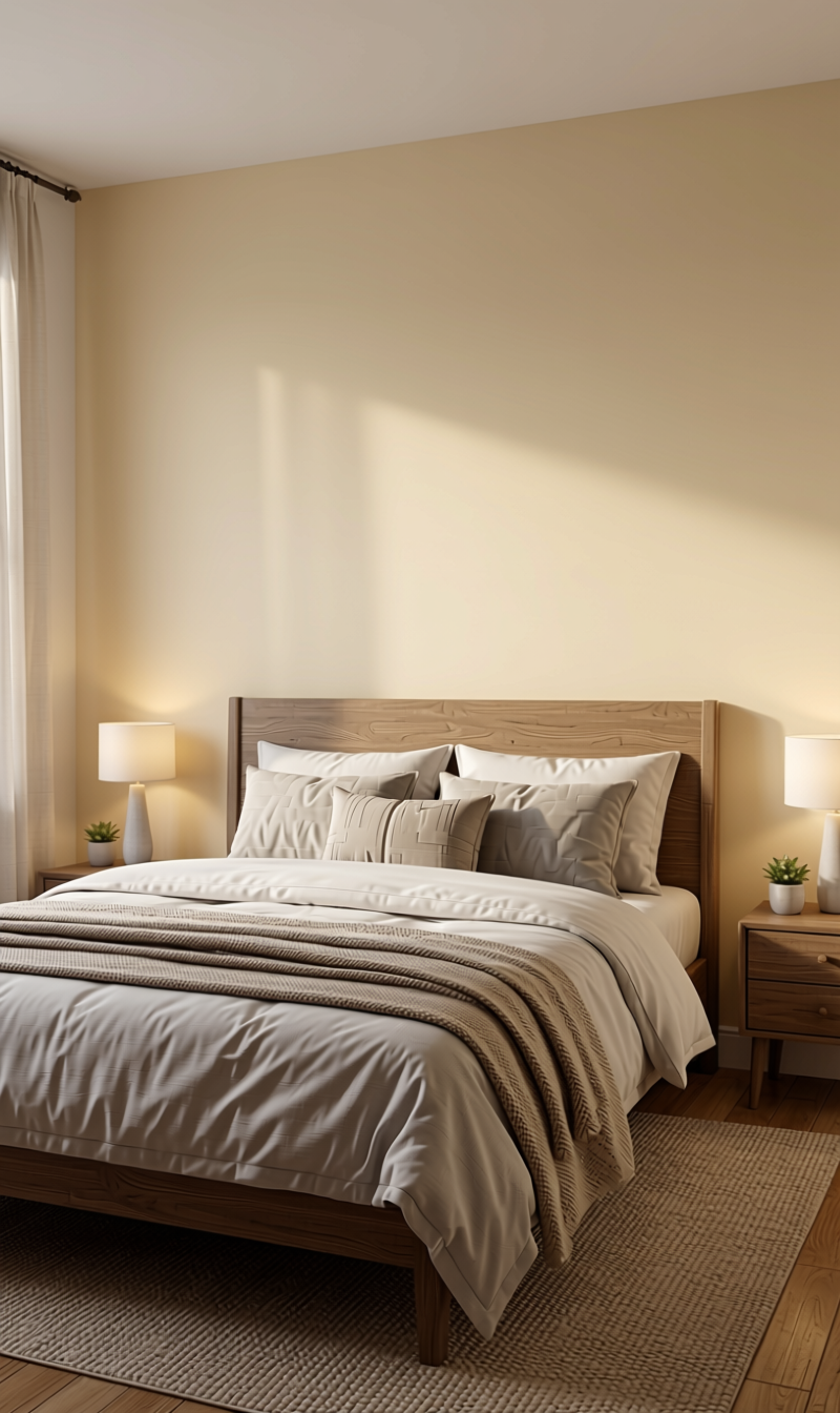 Irish Cream Plain Laminate 8x4 ft Matte 1 mm - 6208 MTS — application view in a bedroom