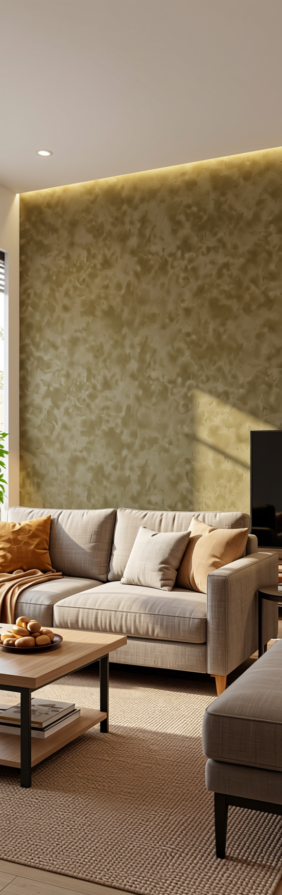 Khakhi Plain Laminate 8x4 ft Suede 1 mm - 6132 SF — application view in a living room