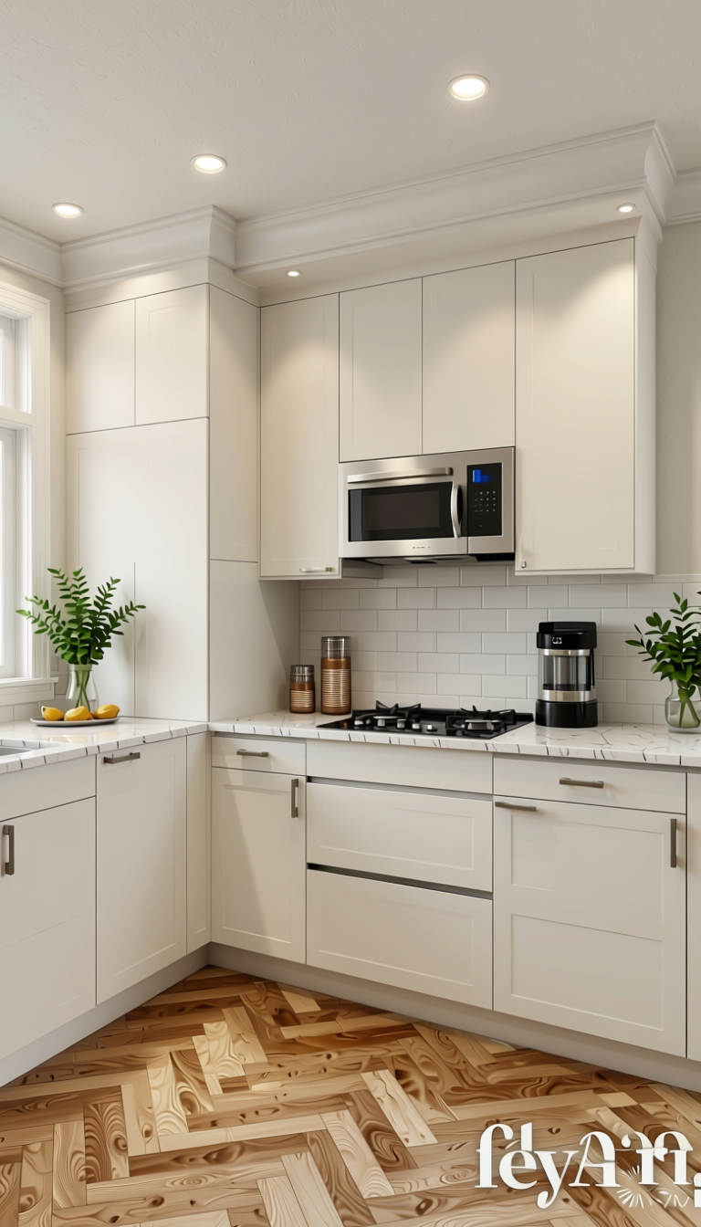 Off White Wood Laminate 8x4 ft 1 mm - 6102 PU — application view in a bright kitchen