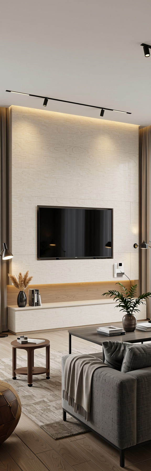 Off White Wood Laminate 8x4 ft Texture 1 mm - 6102 OKZ — application view in a modern living room