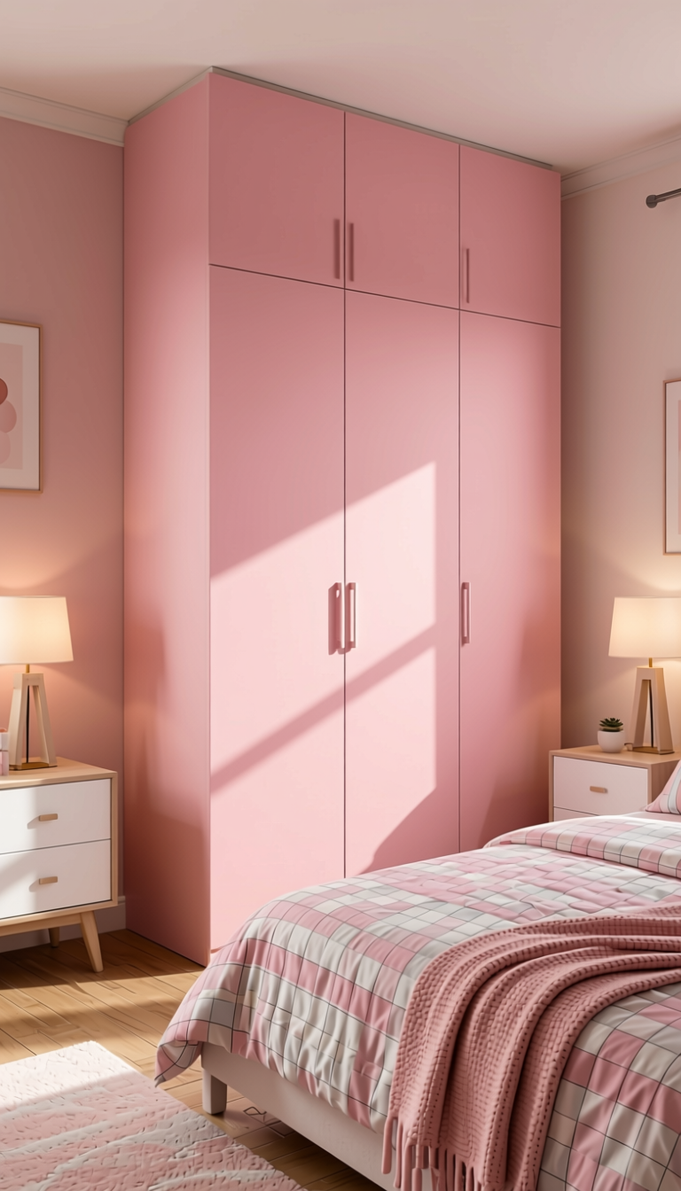Pastel Pink Plain Laminate 8x4 ft Matte 1 mm - 6215 MTS — application view in a girl's bedroom