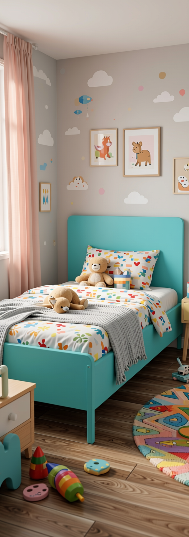Turquoise Plain Laminate 8x4 ft Matte 1 mm - 6204 MTS — application view in a kids bedroom