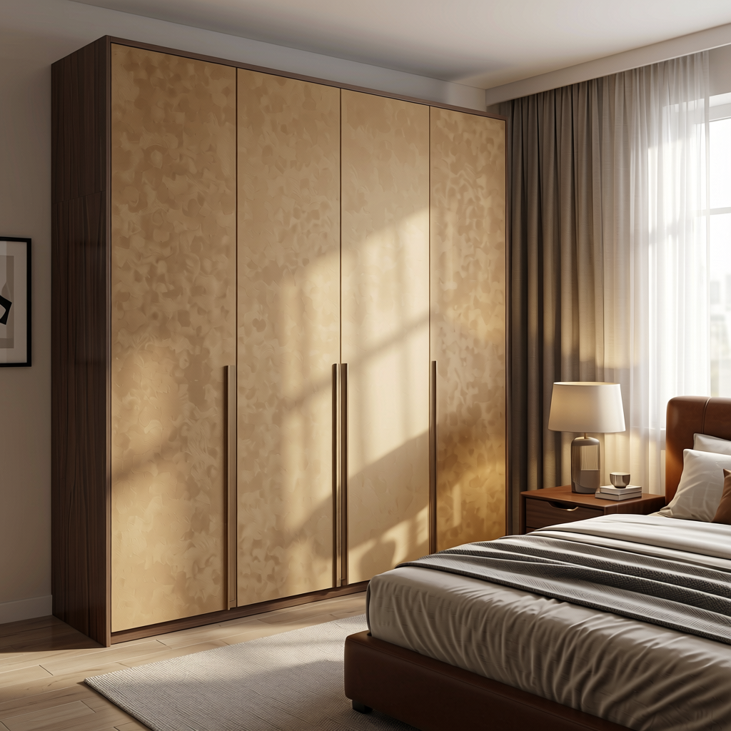 Bay 2 Plain Colors Laminate 8*4 ft Suede 1.0 mm - HER-1296 — application view in a sleek bedroom