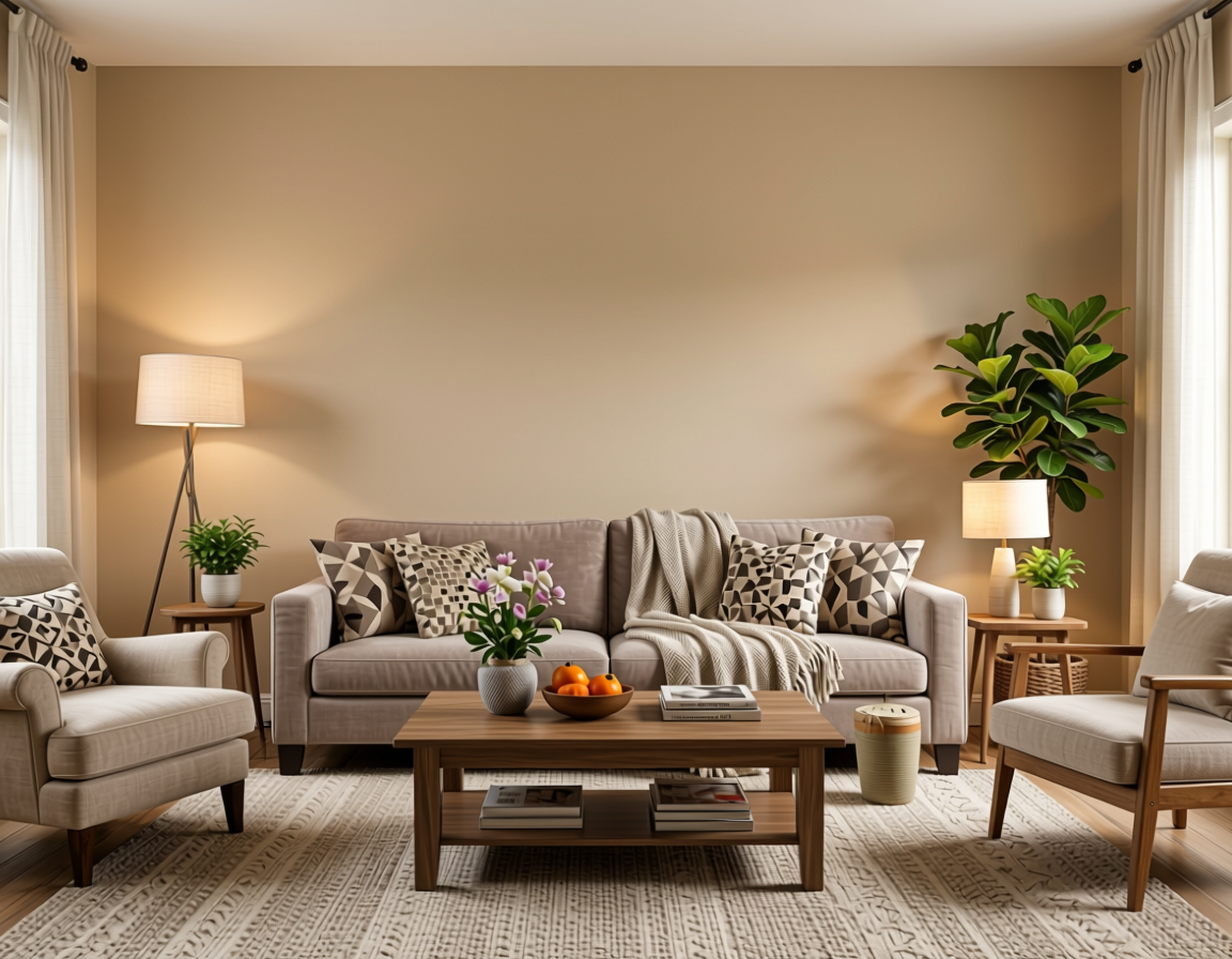 Beige Texture Laminate 4x8 ft - STY-SOL-404 — application view in a cozy living room
