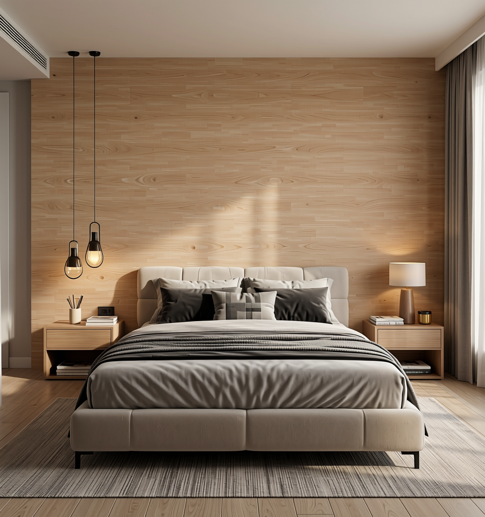 Carving Plain Laminate 8x4 ft Texture 1 mm - LM 11573 — application view in a modern bedroom