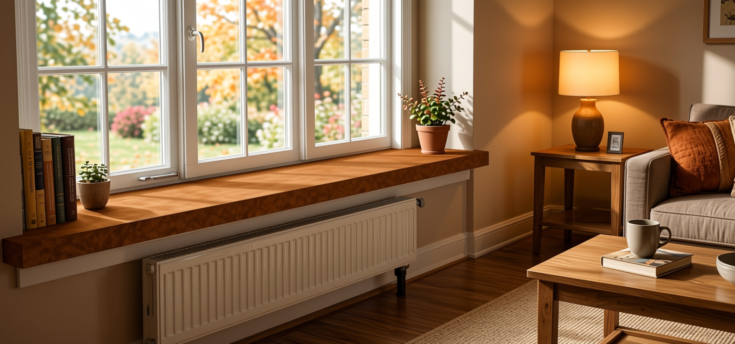 Autumn Bronze Plain Laminate 8x4 ft Suede 1 mm - 7012 SF — application view in a warm living room