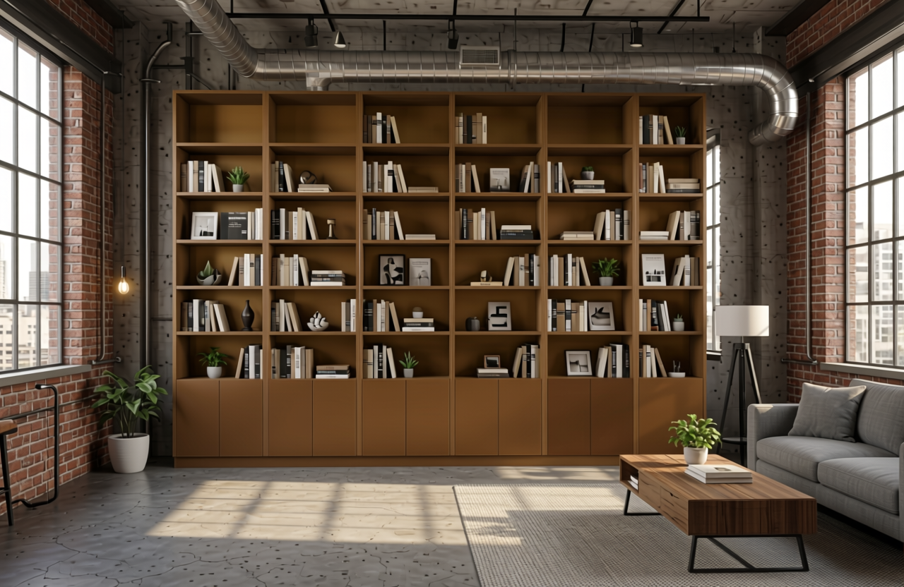 Autumn Bronze Plain Laminate 8x4 ft Texture 1 mm - 7012 U — application view in a industrial loft