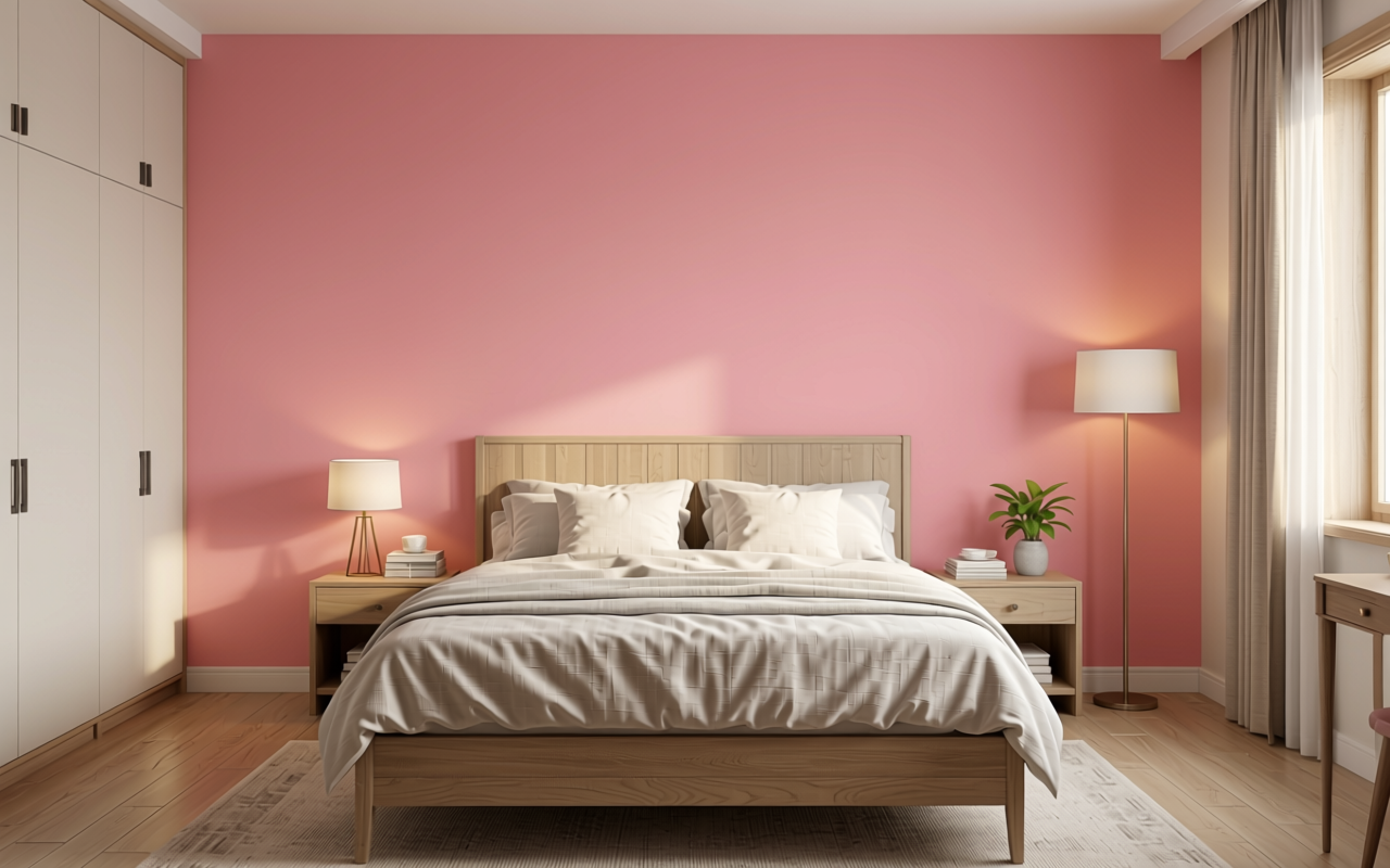 Blush Pink Plain Laminate 8x4 ft Texture 1 mm - 7028 U — application view in a girl's bedroom