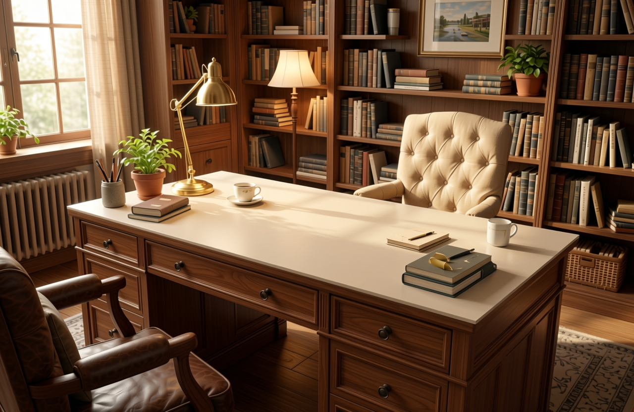 Daisy Beige Plain Laminate 8x4 ft Texture 1 mm - 7048 U — application view in a cozy study