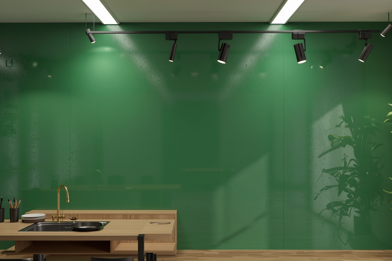 Forest Green Plain Laminate 8x4 ft Texture 1 mm - 7030 MR — application view in a study