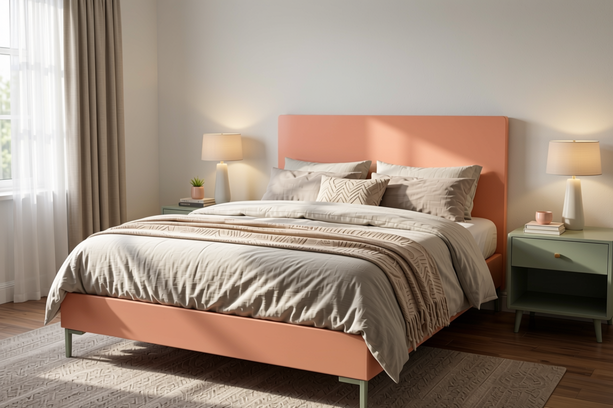 Fresh Peach Plain Laminate 8x4 ft Texture 1 mm - 7045 MR — application view in a bedroom