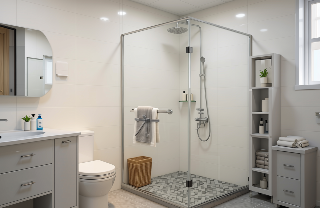 PearlWhite Plain Laminate 8x4 ft Texture 1 mm - 7024 U — application view in a bathroom