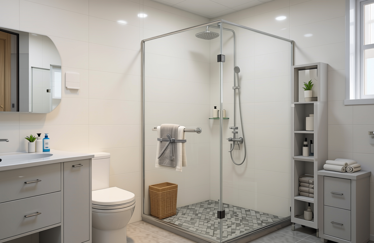 PearlWhite Plain Laminate 8x4 ft Texture 1 mm - 7024 U — application view in a bathroom