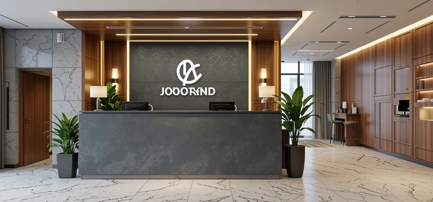 Shadow Grey Plain Laminate 8x4 ft Suede 1 mm - 7010 SF — application view in a lobby