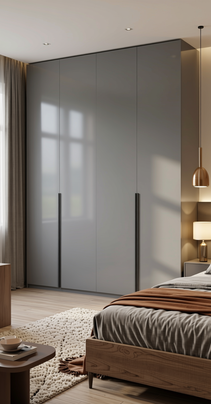 Cloud Grey Marble & Stone Laminate 8x4 ft High Gloss 1 mm - 6910 EHG — application view in a contemporary bedroom