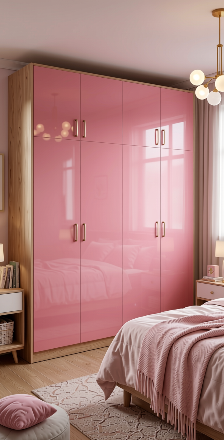 1007 GL Laminate 8x4 ft Glossy 1 mm - Pink Plain — application view in a girl's bedroom