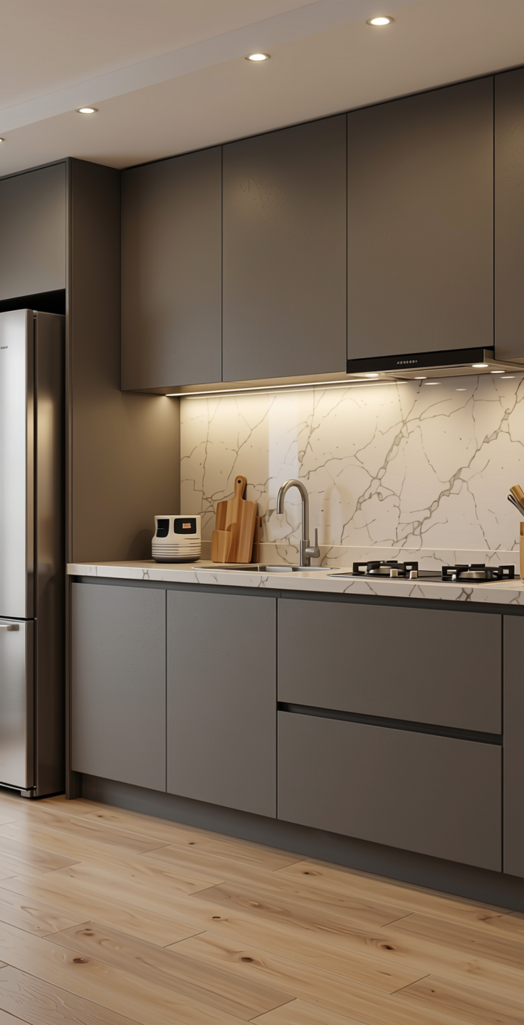Designer Laminate 8x4 ft Texture 0.8 mm - 131 TR — application view in a modern kitchen