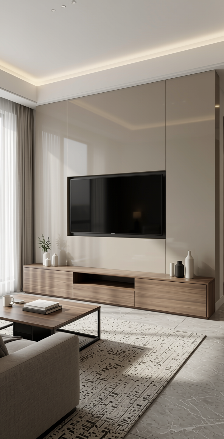 Plain Laminate 8x4 ft High Gloss 0.8 mm - 166 MG — application view in a modern living room