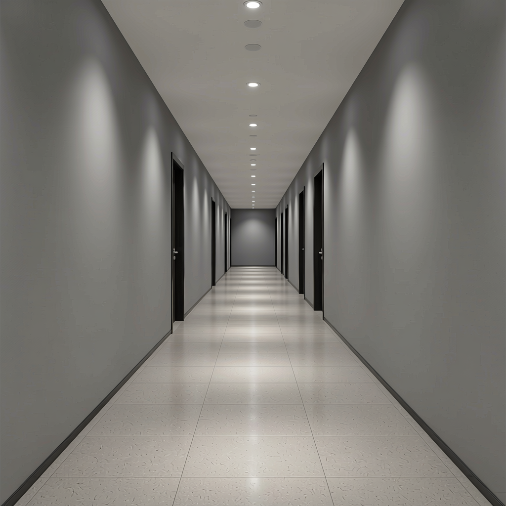 Plain Laminate 8x4 ft Matte 1 mm - LM 18385 — application view in a spacious hallway