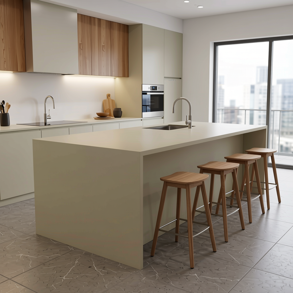 Plain Laminate 8x4 ft Matte 1 mm - LM 18390 — application view in a minimalist kitchen