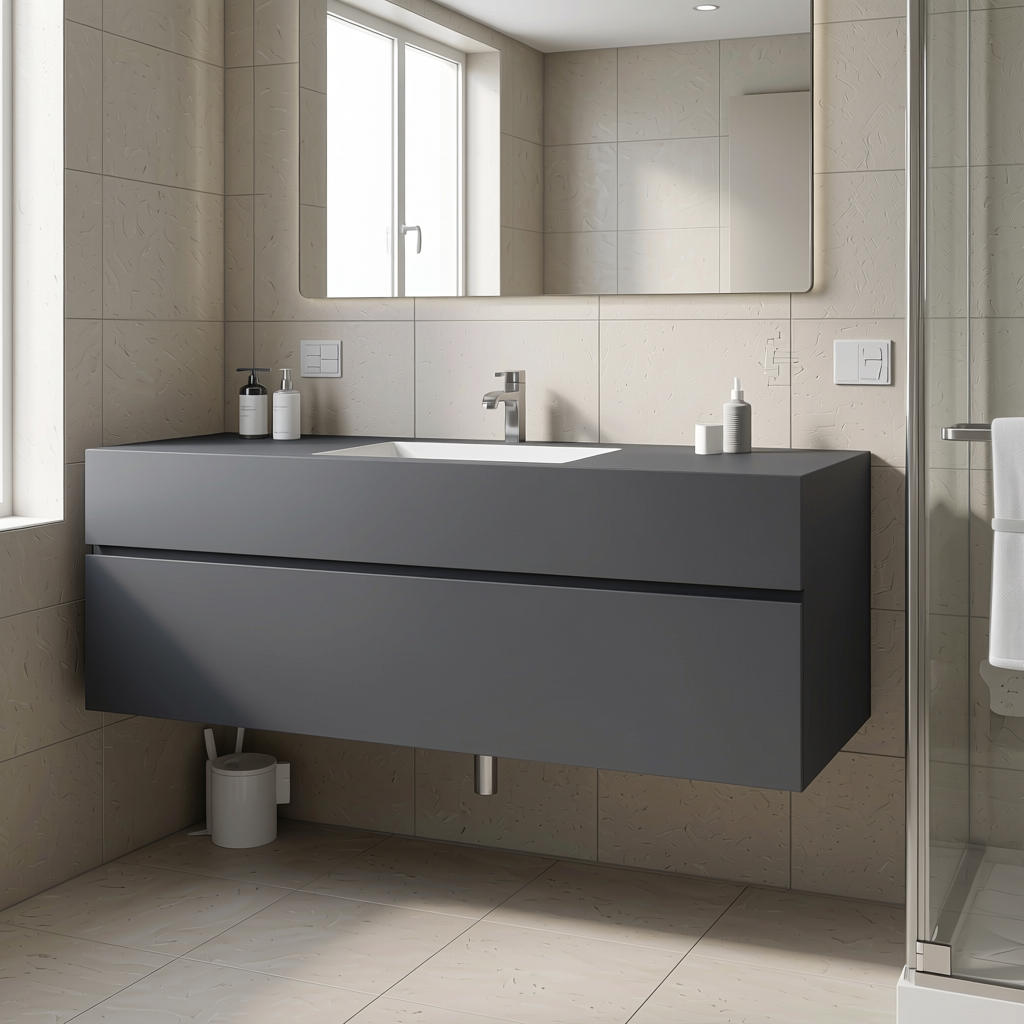 Plain Laminate 8x4 ft Matte 1 mm - LM 18393 — application view in a minimalist bathroom
