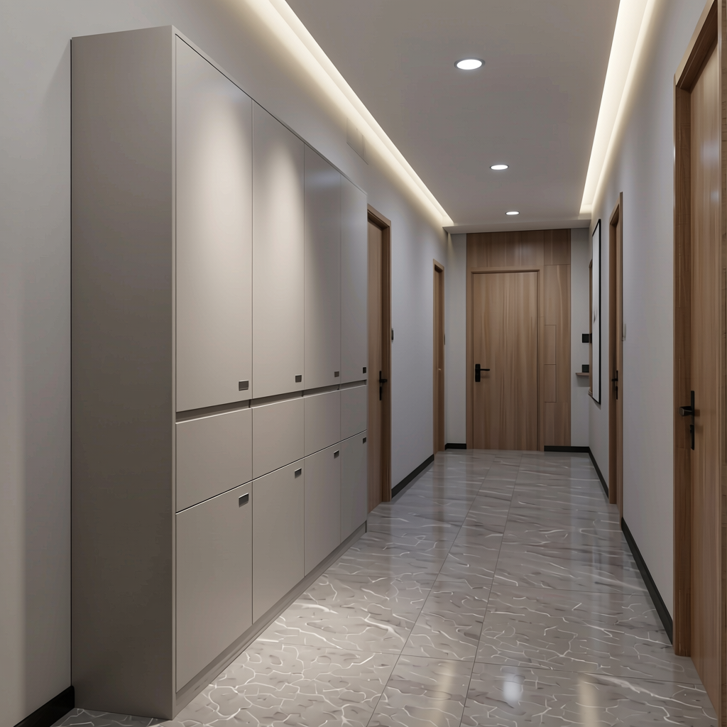 Plain Laminate 8x4 ft Matte 1 mm - LM 18397 — application view in a sleek hallway