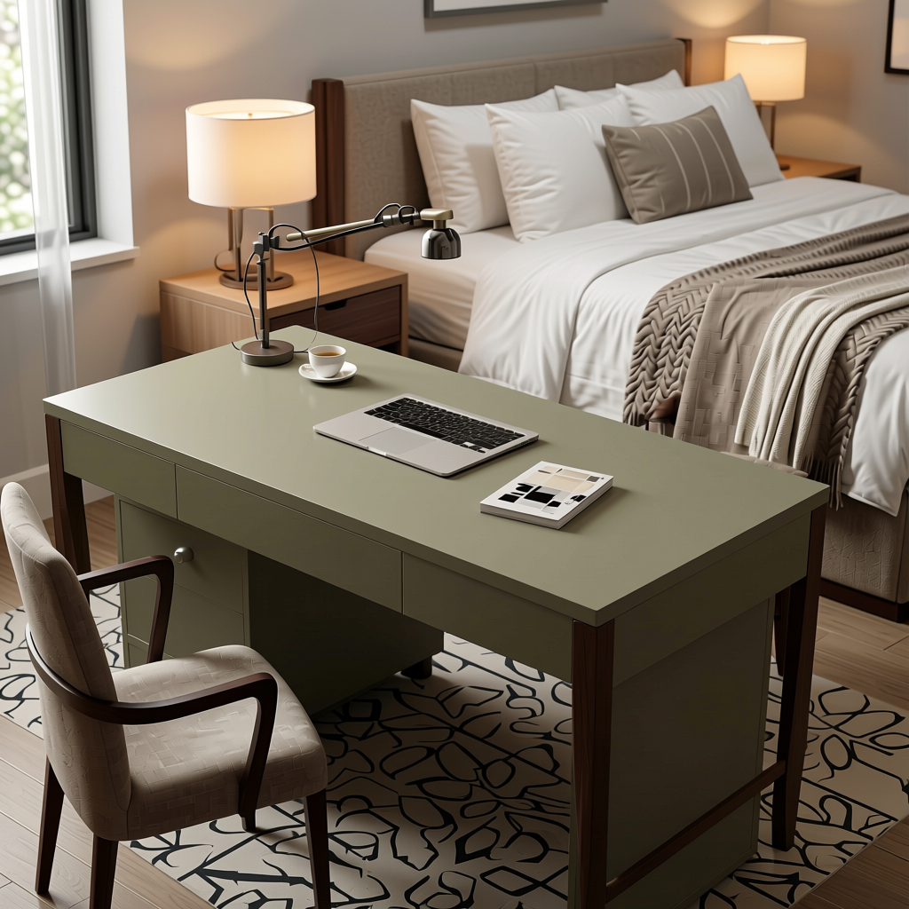 Plain Laminate 8x4 ft Matte 1 mm - LM 18401 — application view in a guest room